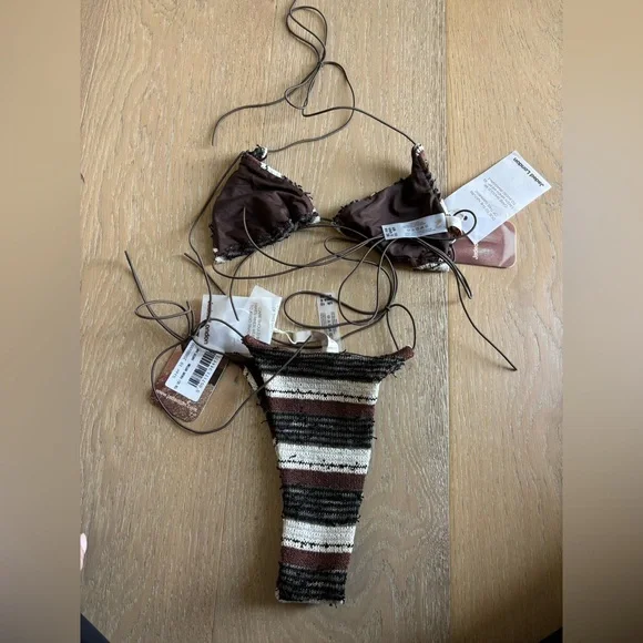 Jaded London Cata Stripe Micro Ruffle Knit Bikini Set Trianlge Top & Bottoms 6 - Picture 10 of 11